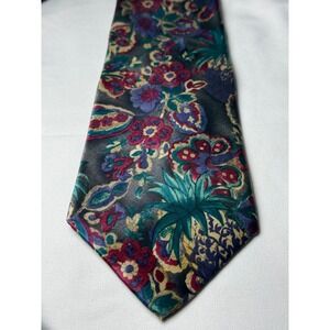 Strathmore‎ Silk Neck Tie Floral Pineapple Paisley Pattern Made in USA